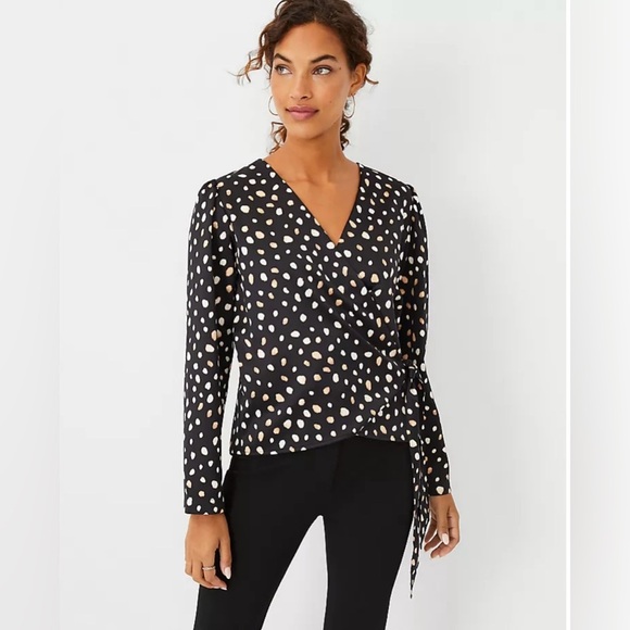 Ann Taylor Animal Print Puff Sleeve Wrap Top Size L - Picture 1 of 7